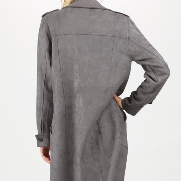 NWT POL faux SUEDE JACKET charcoal trench DUSTER WESTERN bohemian COAT SM MD LG - Picture 2 of 7